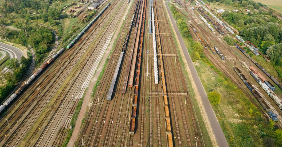 Explore the extensive railway yard in Poznań, showcasing logistics and transportation infrastructure.